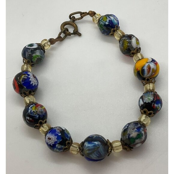 Unbranded Jewelry - Vintage Murano Milleflori Multicolor Glass Colorful Beaded Bracelet Small 5.8"